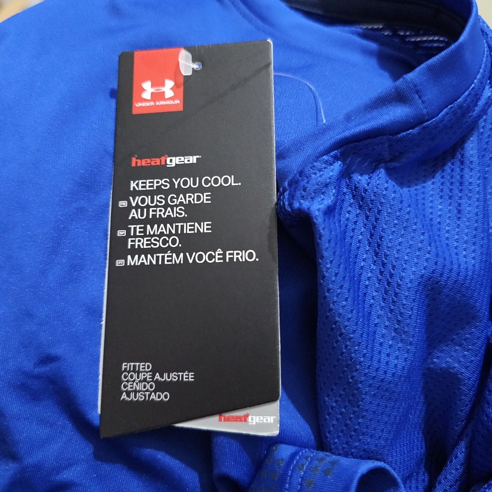 UNDER ARMOUR Shirt Training Heat Gear Fitted Blue Running 3/4 Sleeve Mens Small - Picture 4 of 4